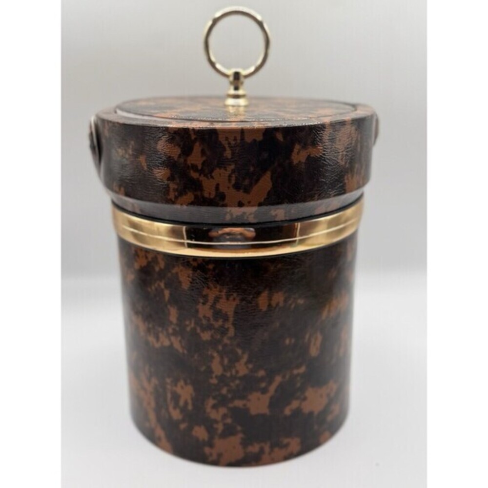 Ice Bucket Pail with Lid & Handle Two Tone Brown With Gold Accent Barware